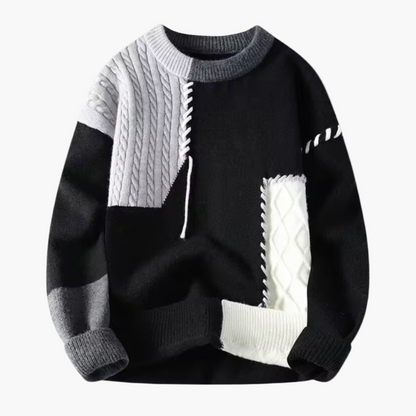 Jersey de punto patchwork para hombre – Suéter casual moderno con diseño único