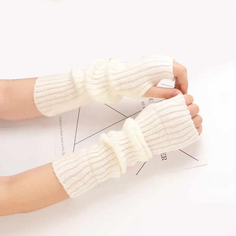 Lange vingerloze gebreide handschoenen (30 cm)