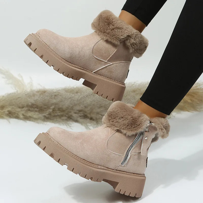 Bottines d'hiver femme avec doublure chaude et fermeture éclair – Bottes confortables et à la mode pour quotidien et loisirs