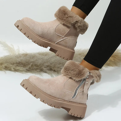 Bottines d'hiver femme avec doublure chaude et fermeture éclair – Bottes confortables et à la mode pour quotidien et loisirs