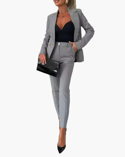 Dame business dress todelt med innsvinget snitt – Elegant buksedress for kontor og arrangementer