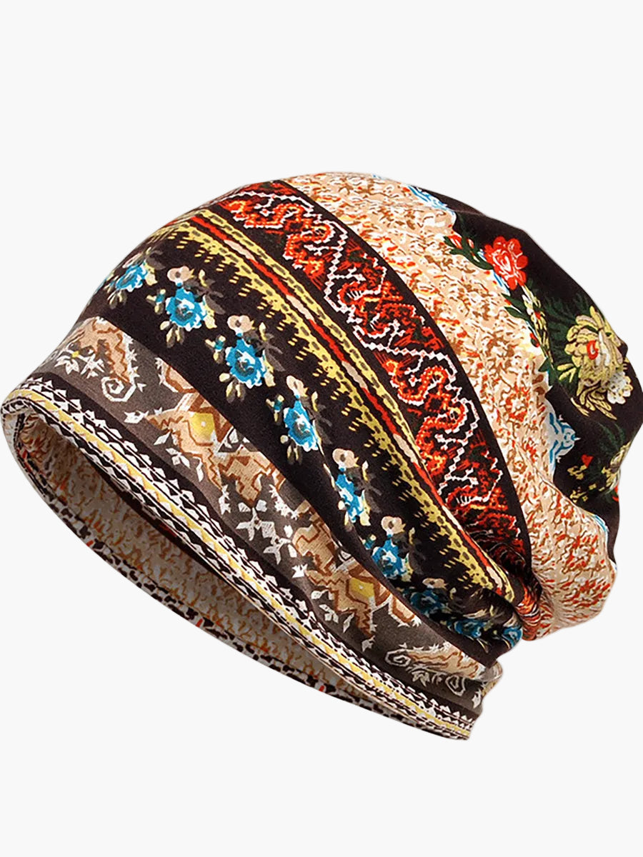 Damska czapka beanie z kwiatowym wzorem – modny komin na wiosnę, lato i jesień