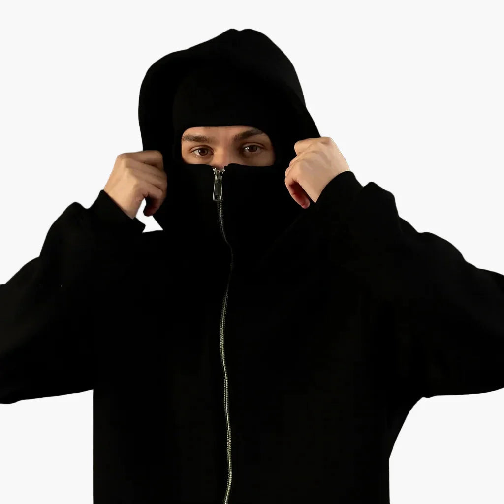 Unisex streetwear techwear hoodie med integreret ansigtsmaske – Urban stil til hverdag og udendørs
