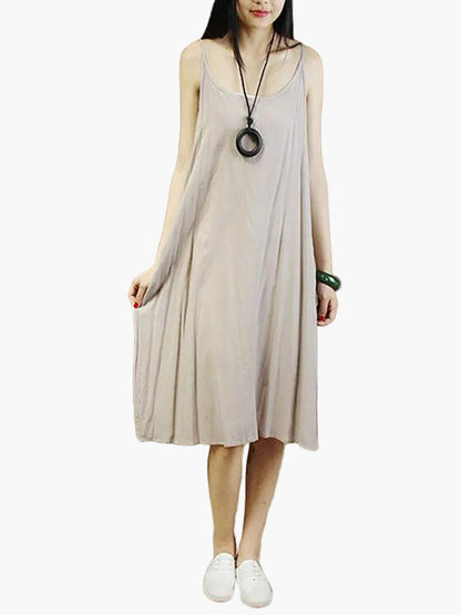 Robe d'été décontractée grande taille femme – Robe à bretelles ample, sans manches, casual, élégante