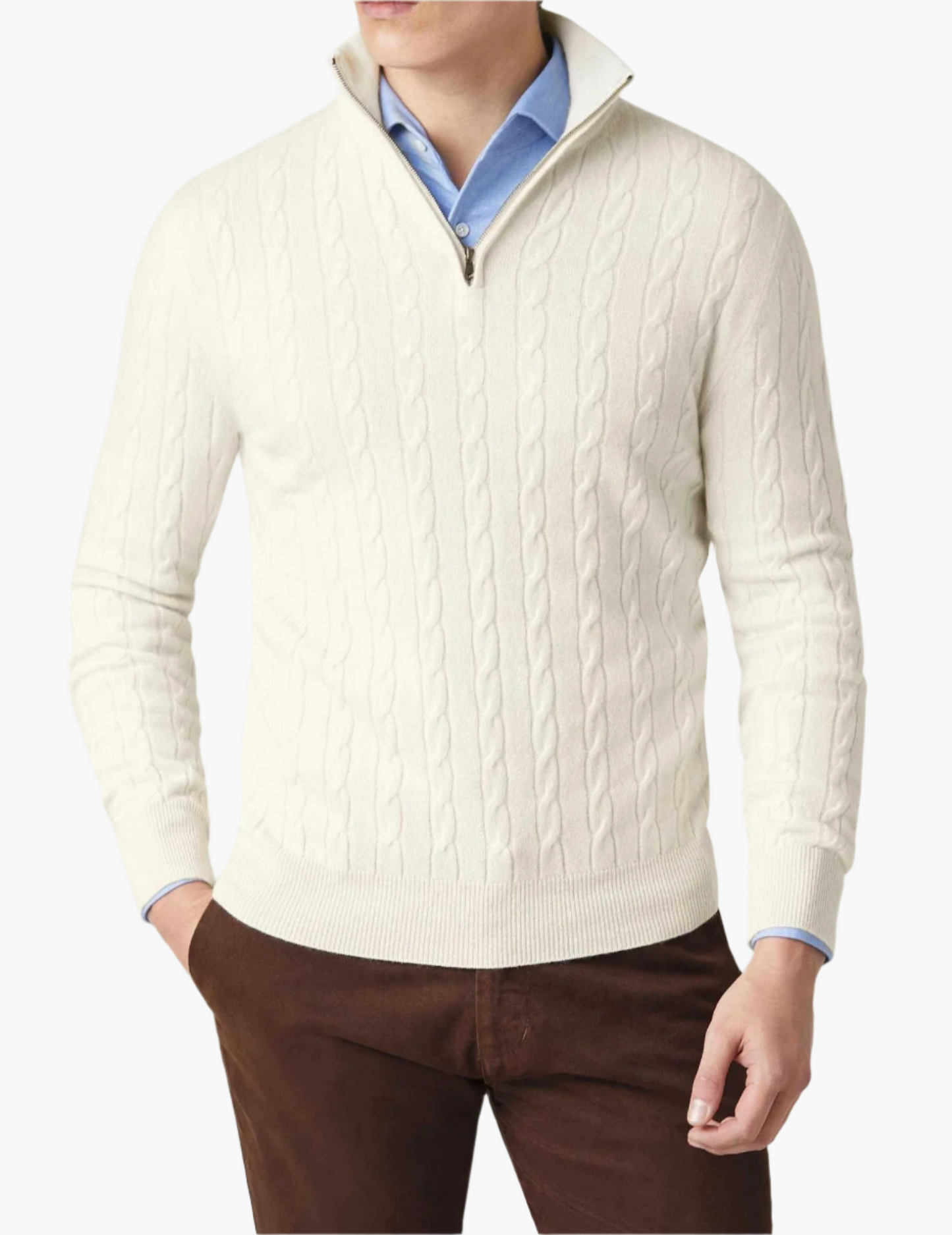 Herre Kabelstrikket Pullover med Lynlås – Klassisk stil til arbejde og fritid