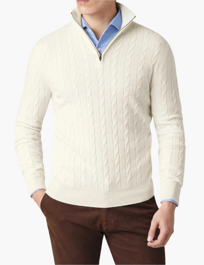 Herre Kabelstrikket Pullover med Lynlås – Klassisk stil til arbejde og fritid