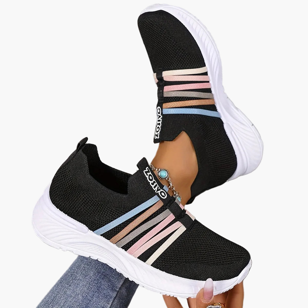 Sneaker Slip-On da donna con motivo a righe – Scarpe casual comode per tutti i giorni e viaggi