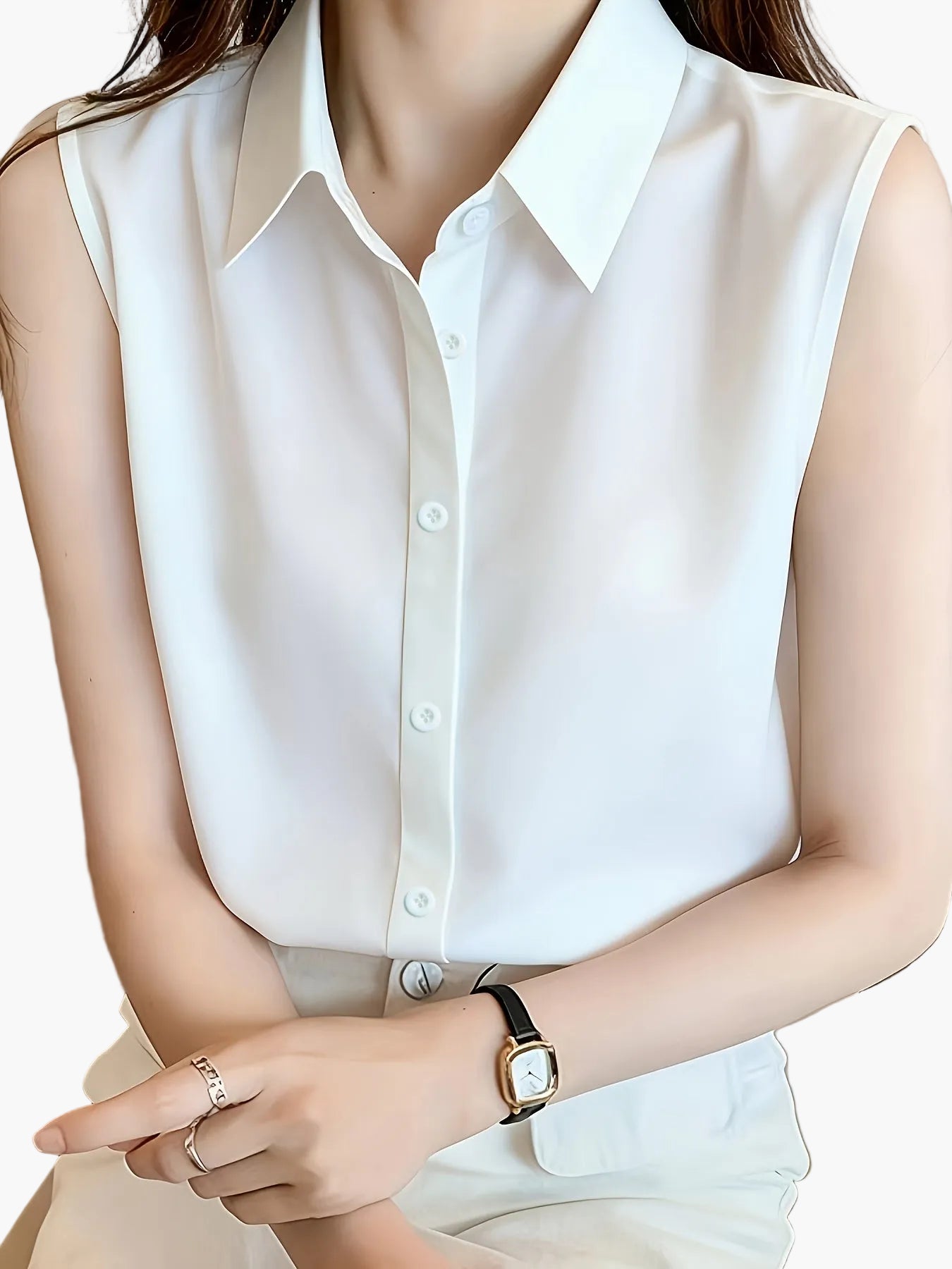 Damen Ärmellose Bluse Eleganter Büro-Look für Frühling und Sommer