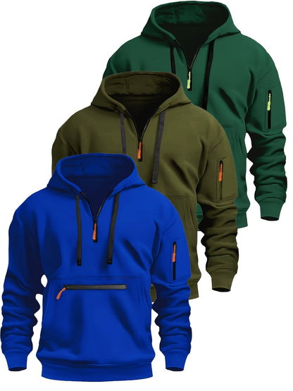 Felpa unisex con cappuccio, mezza zip e tasche con cerniera