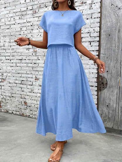 Dame todelt sæt maxi nederdel & kortærmet crop top elegant sommeroutfit