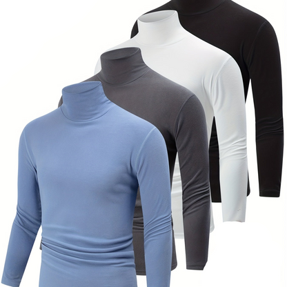 Rollkragen Langarmshirt 4er Set – Schwarz, Weiß, Grau, Hellblau
