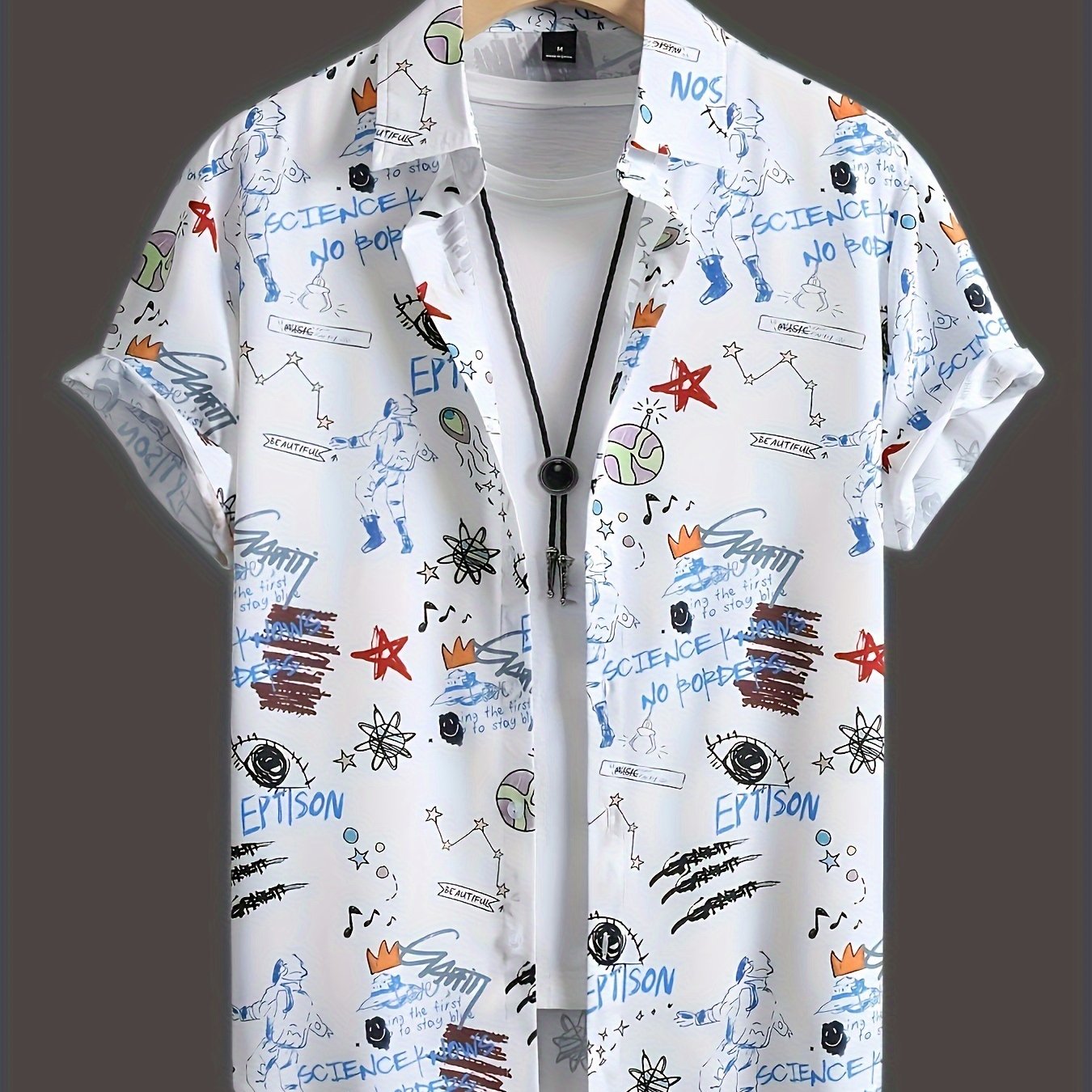 Herrens kortärmade fritidsskjorta med graffiti-tryck – urban streetwear-stil