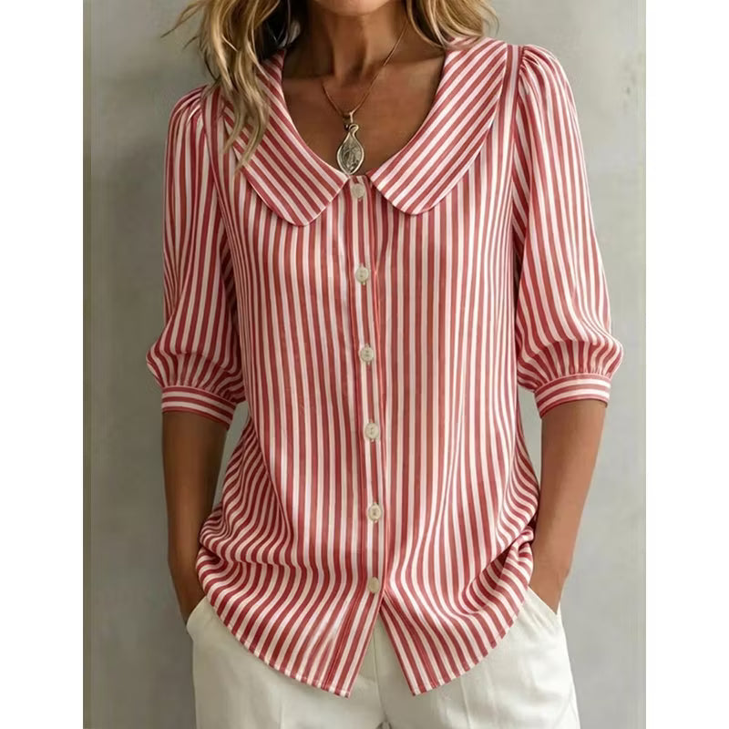 Gestreepte blouse voor dames met knopen