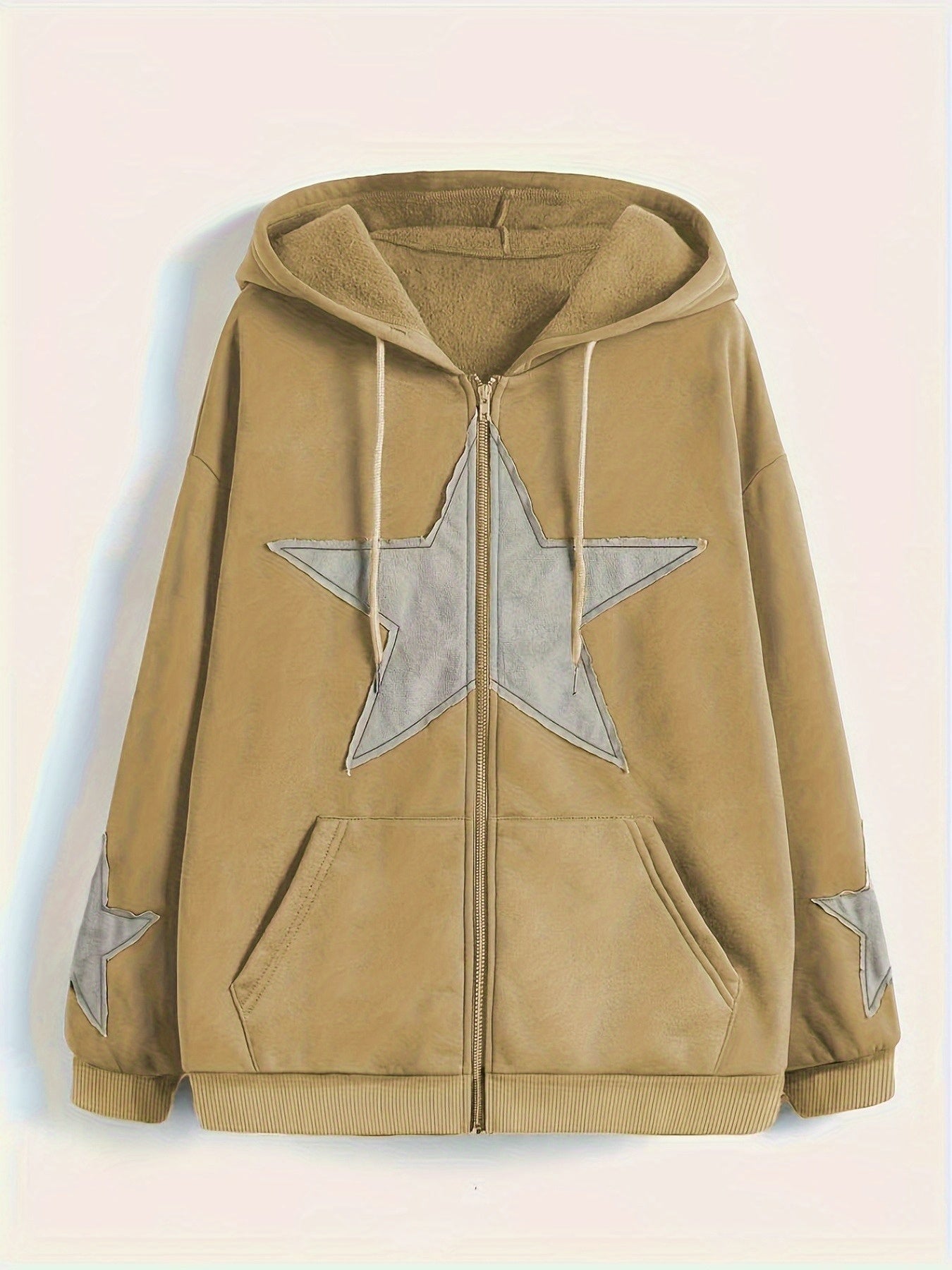 Kapuzenjacke mit Reißverschluss und Sternapplikationen – Lässiger Unisex Hoodie