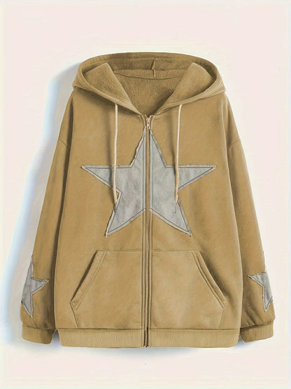 Kapuzenjacke mit Reißverschluss und Sternapplikationen – Lässiger Unisex Hoodie