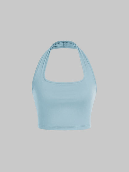 Dame Halterneck Croptop med åben ryg – Moderne sommerbasic til fritid og fest