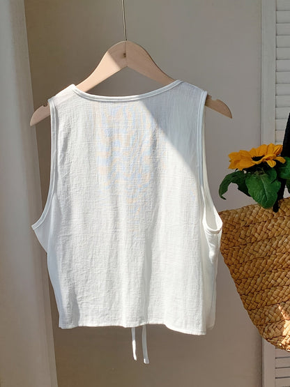 Gilet sans manches pour femme avec détail nœud et encolure en V – couche d'été à la mode pour les loisirs et les vacances
