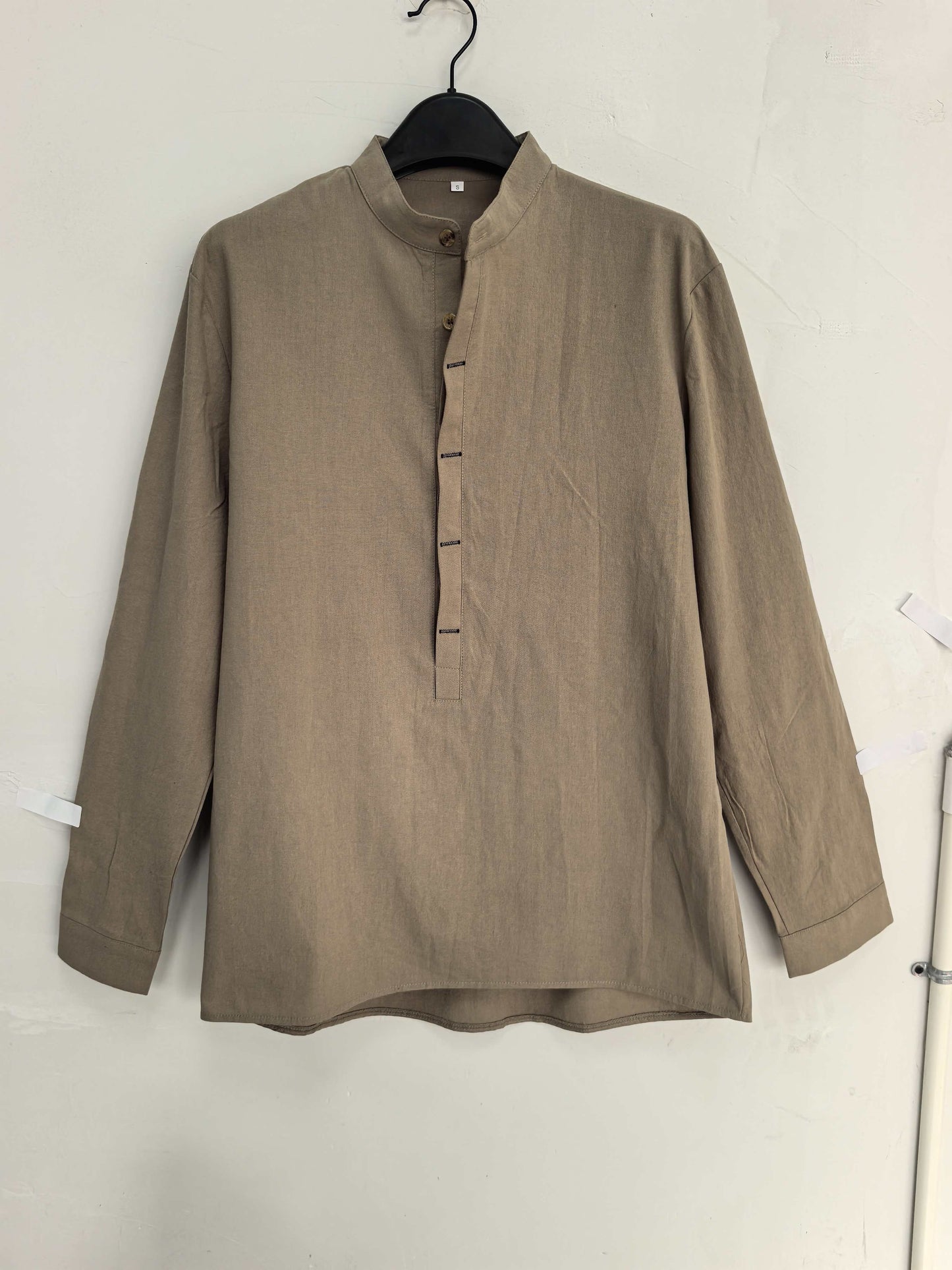 Herrens långärmade Henley-tröja med ståkrage för fritid och vardag