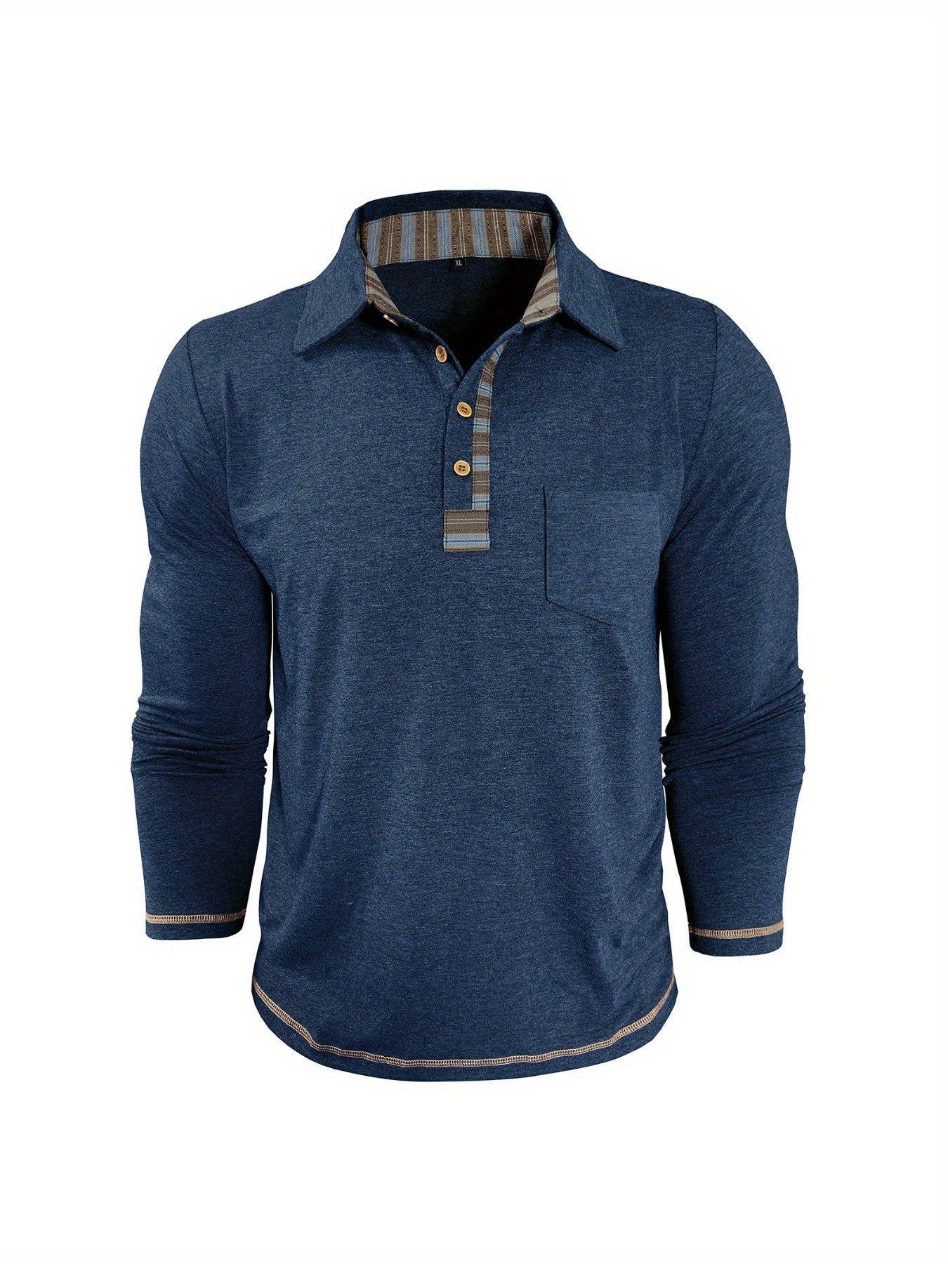 Herren Langarm Poloshirt mit Knopfleiste und Brusttasche