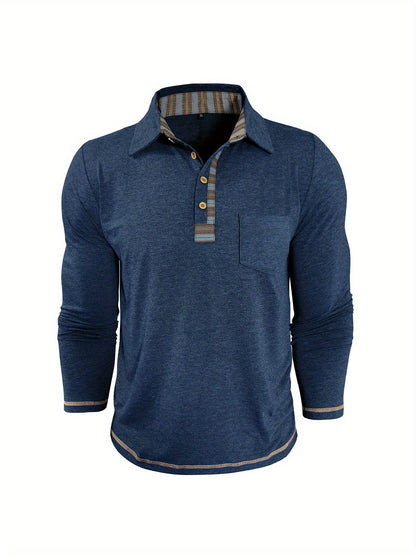 Herren Langarm Poloshirt mit Knopfleiste und Brusttasche