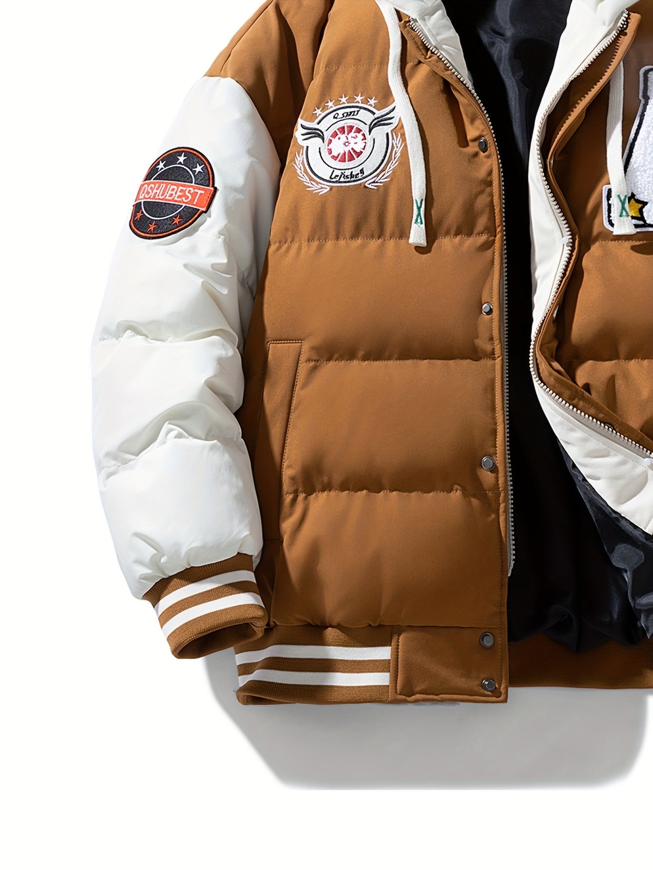 Steppjacke Herren Bomberjacke College-Stil Kapuze Grün
