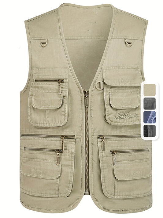 Heren outdoorvest met meerdere zakken voor vissen, wandelen en vrije tijd