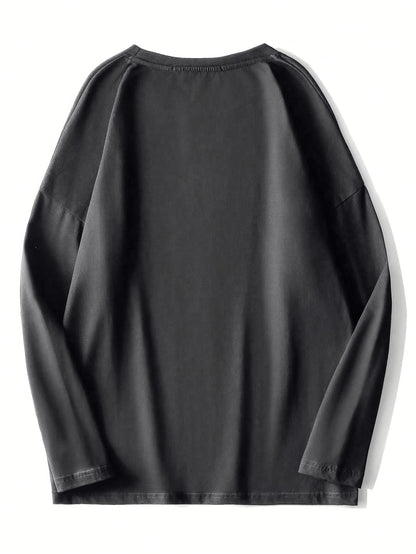 Langærmet herre-T-shirt, 3-pak, rund hals, slim fit, basic, sort, grå, hvid