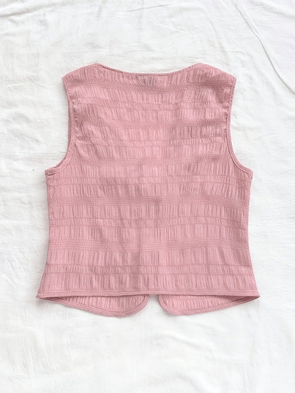 Dame ermeløs boho-vest med knytebånd og krinkeleffekt – Perfekt for fritid, strand og festivaler