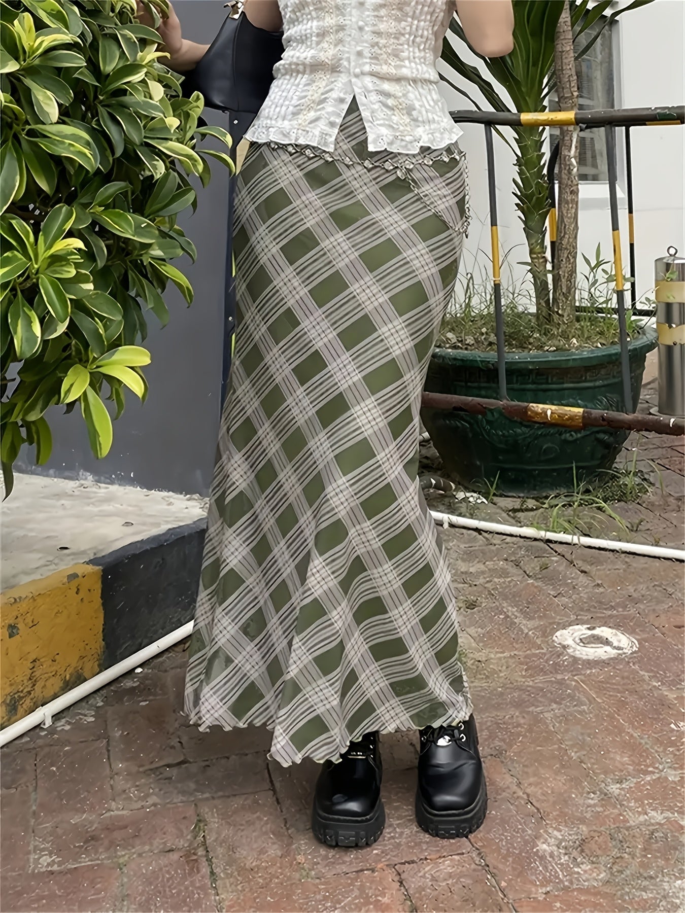 Damen Maxirock Elegant Kariert Vintage-Stil für Alltag und Freizeit
