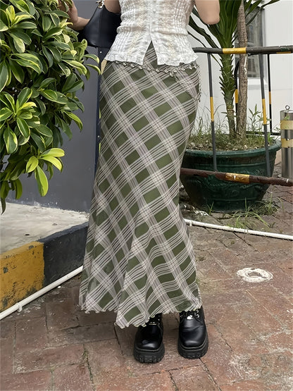 Damen Maxirock Elegant Kariert Vintage-Stil für Alltag und Freizeit