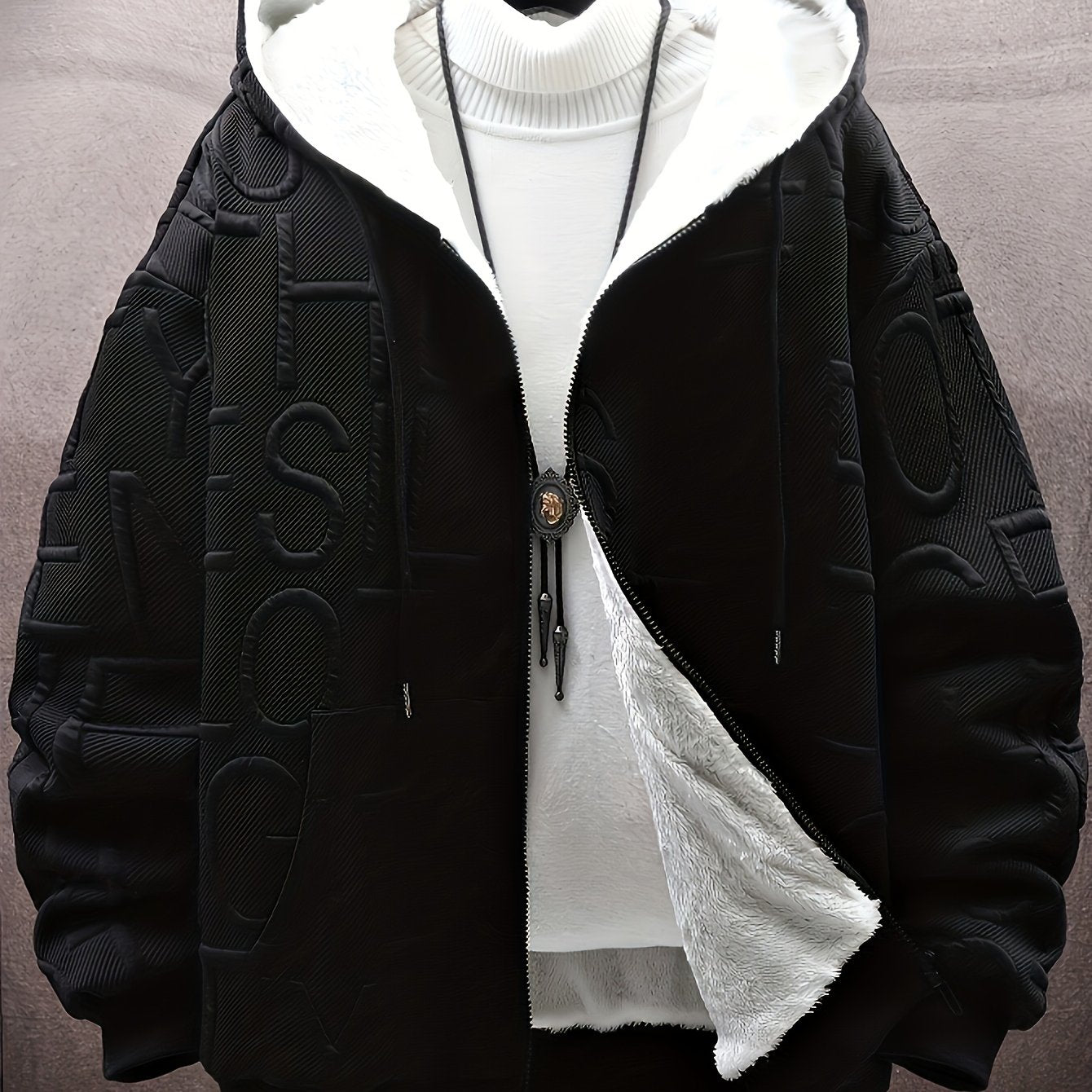 Unisex vinterhoodie-jakke med lynlås, foret, struktureret look, til mænd og kvinder