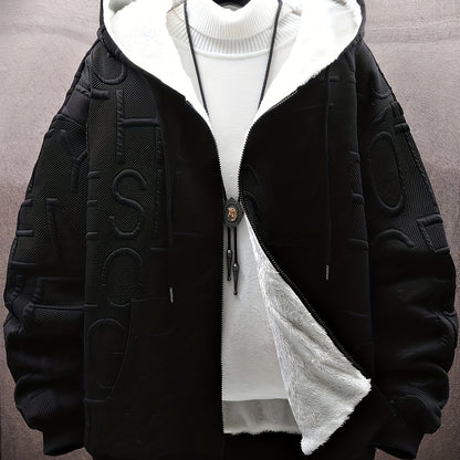 Unisex vinterhoodie-jakke med lynlås, foret, struktureret look, til mænd og kvinder