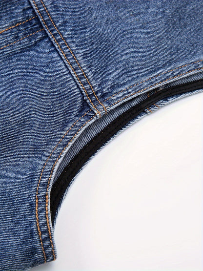 Herre jeansvest i avslappet stil – ermeløs fritidsvest med knappestolpe og krage