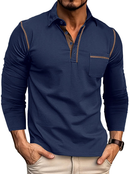 Langærmet poloshirt til herrer med knaplukning og brystlomme