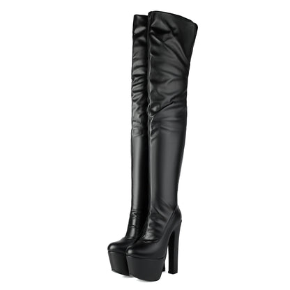 Dames-overkneelaarzen met plateauzool en hoge hak
