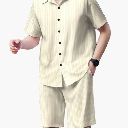 Herren Freizeit Zweiteiler Set – Kurzarm Hemd und Shorts, Sommer Streetwear, Stilvolle Knopfleiste, Ideal für Alltag & Urlaub