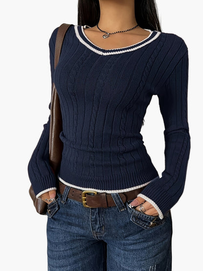 Jersey para mujer con escote en V, ajustado, casual y a la moda – ideal para día a día y ocio