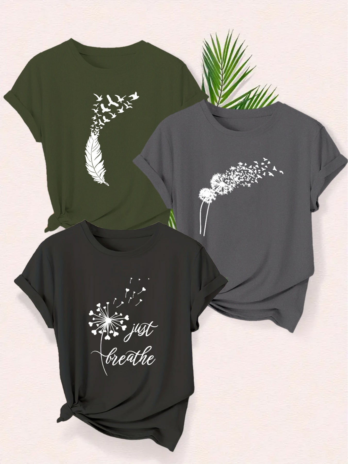T-shirt graphique femme avec motifs naturels et phrase inspirante – Décontracté, manches courtes, design moderne