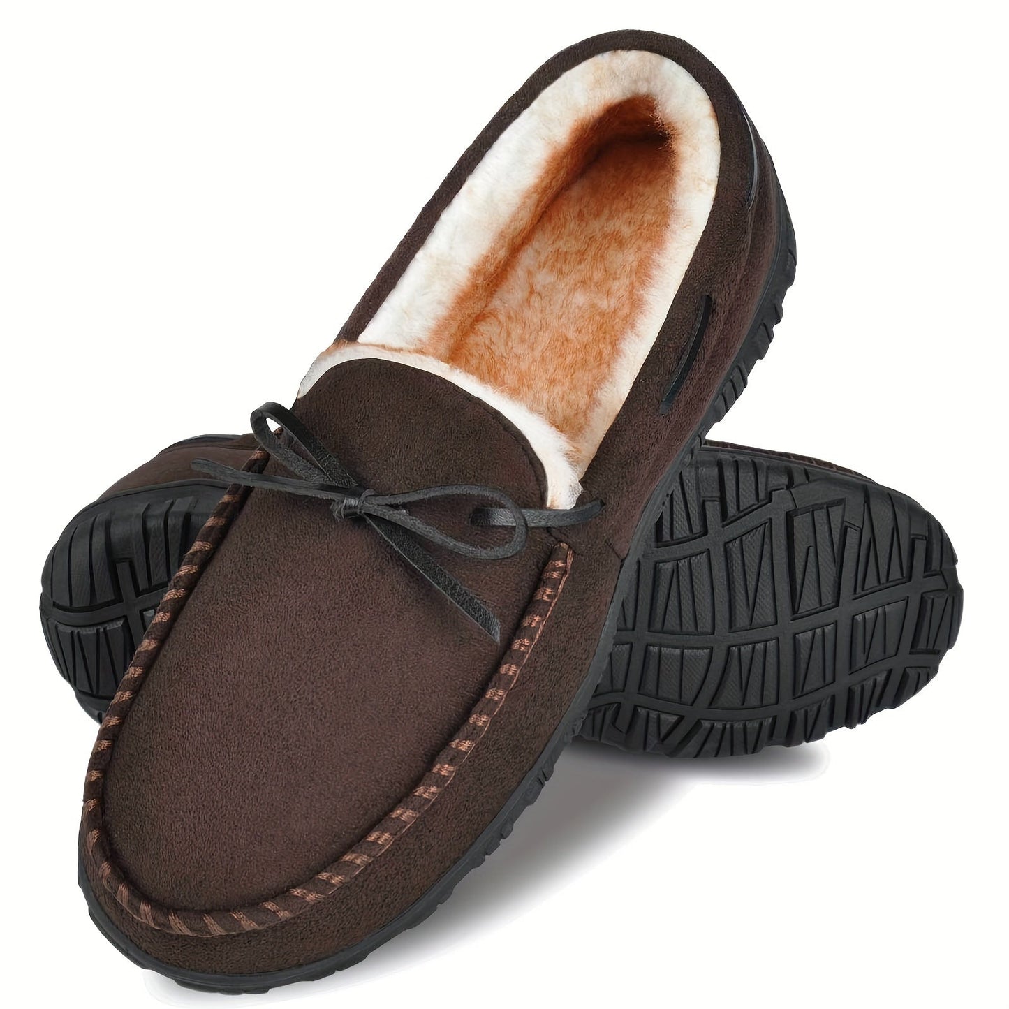 Mokassin Hausschuhe Herren, gefüttert, warm, Braun/Beige/Schwarz