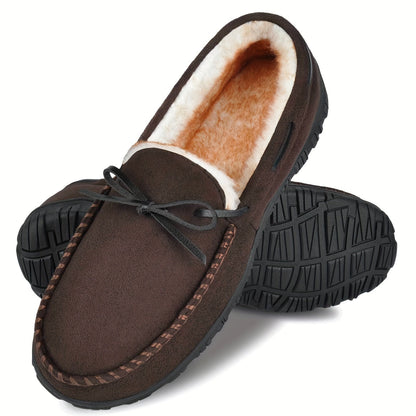 Mokassin Hausschuhe Herren, gefüttert, warm, Braun/Beige/Schwarz