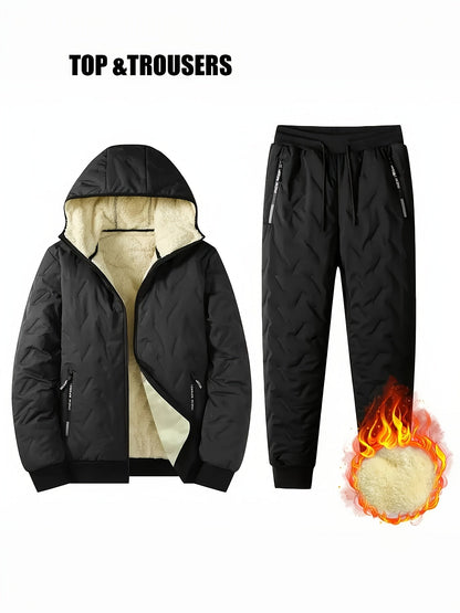 Completo da allenamento imbottito da uomo, giacca trapuntata con cappuccio e pantaloni trapuntati, invernale