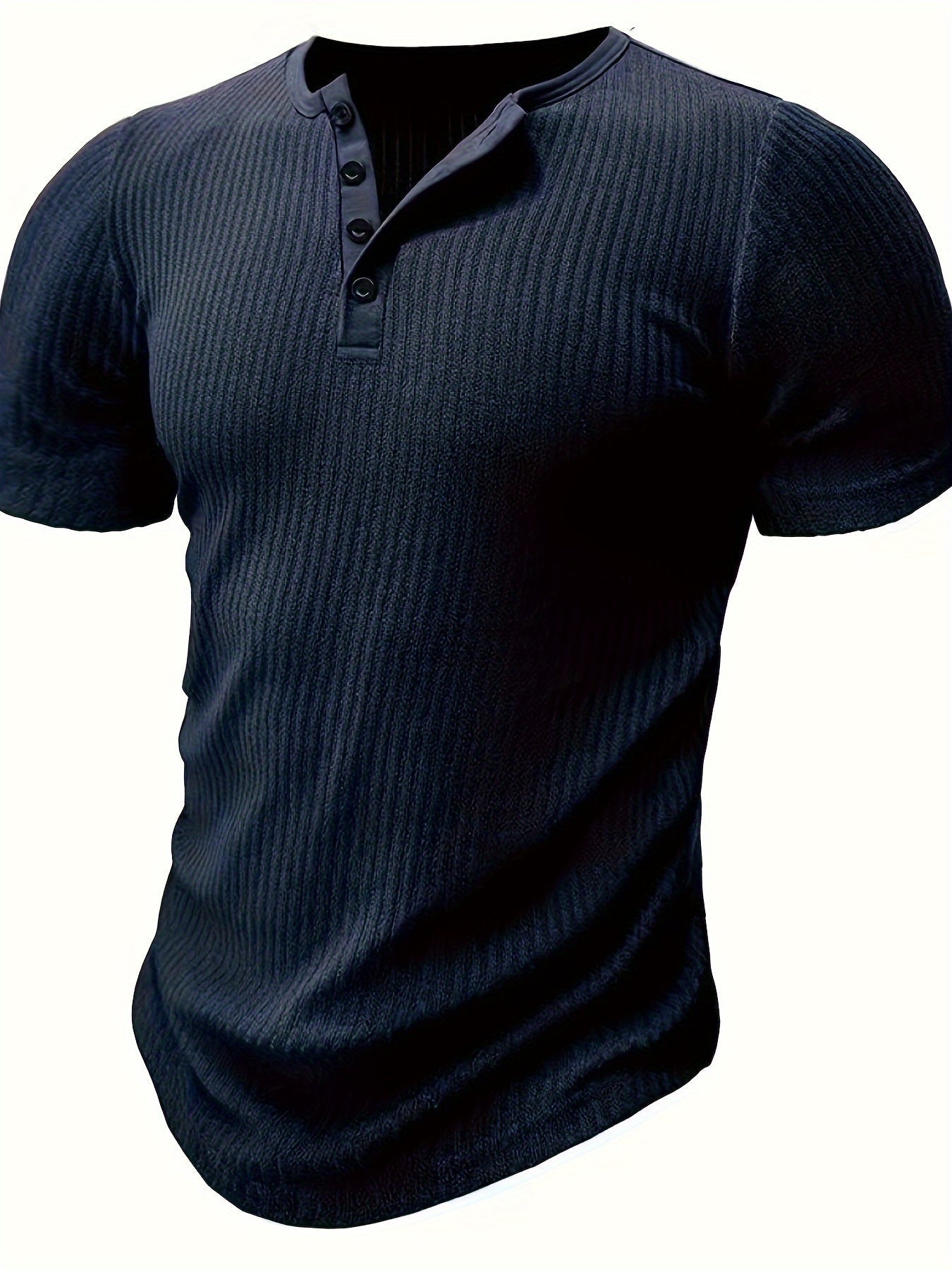 Męska koszulka Henley z krótkim rękawem, prążkowana, letni styl casual