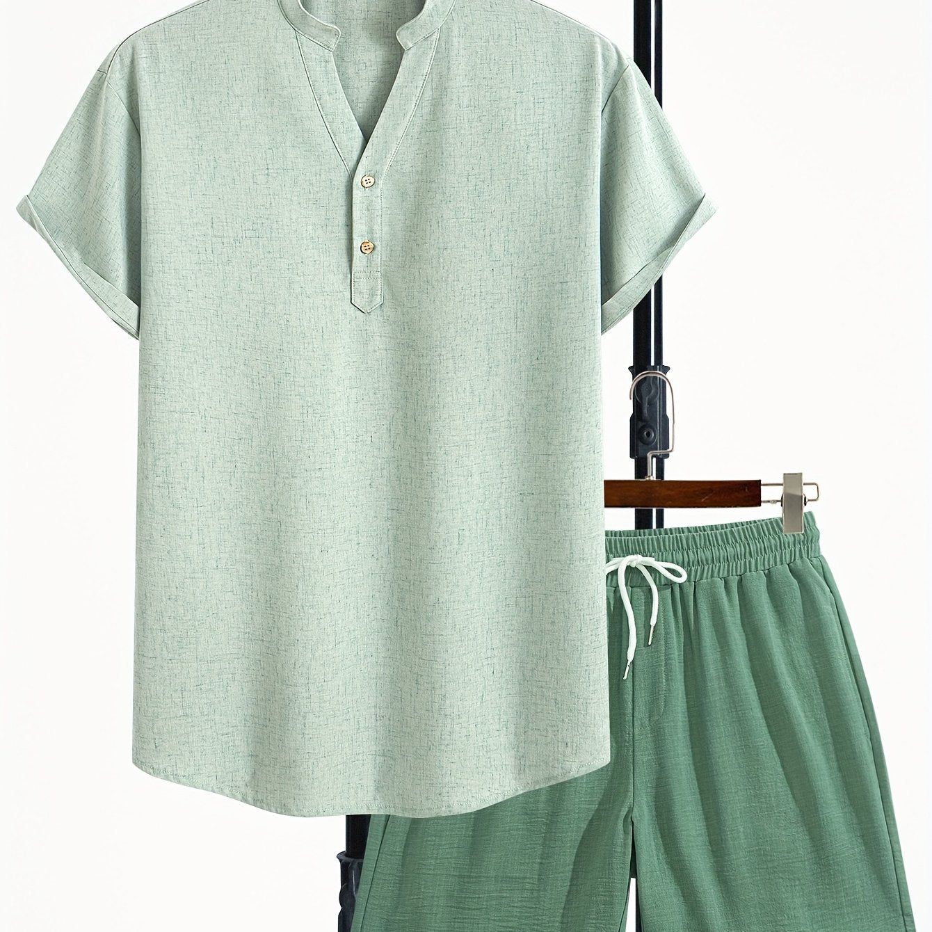 Herren Freizeit Zweiteiler Set Modern – Kurzarm Henley Shirt & Shorts für Sommer und Urlaub