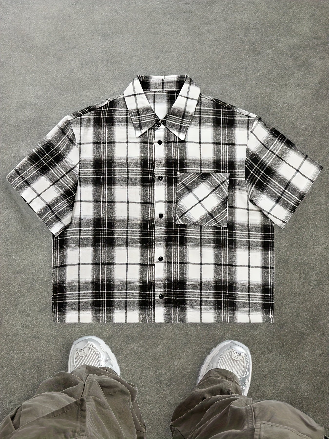 Camisa de cuadros oversize de manga corta para hombre con estilo streetwear – moda casual para el día a día y salidas
