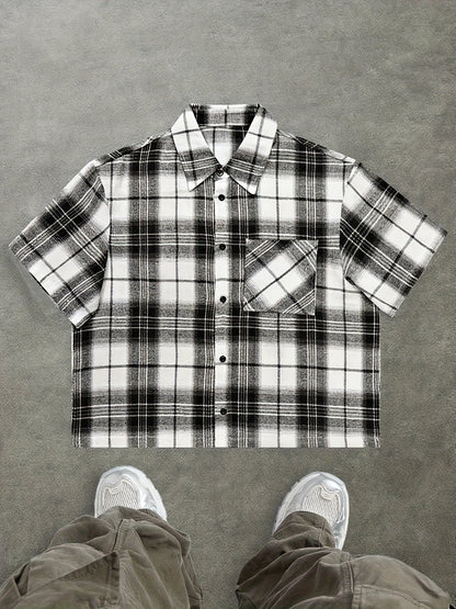 Camisa de cuadros oversize de manga corta para hombre con estilo streetwear – moda casual para el día a día y salidas