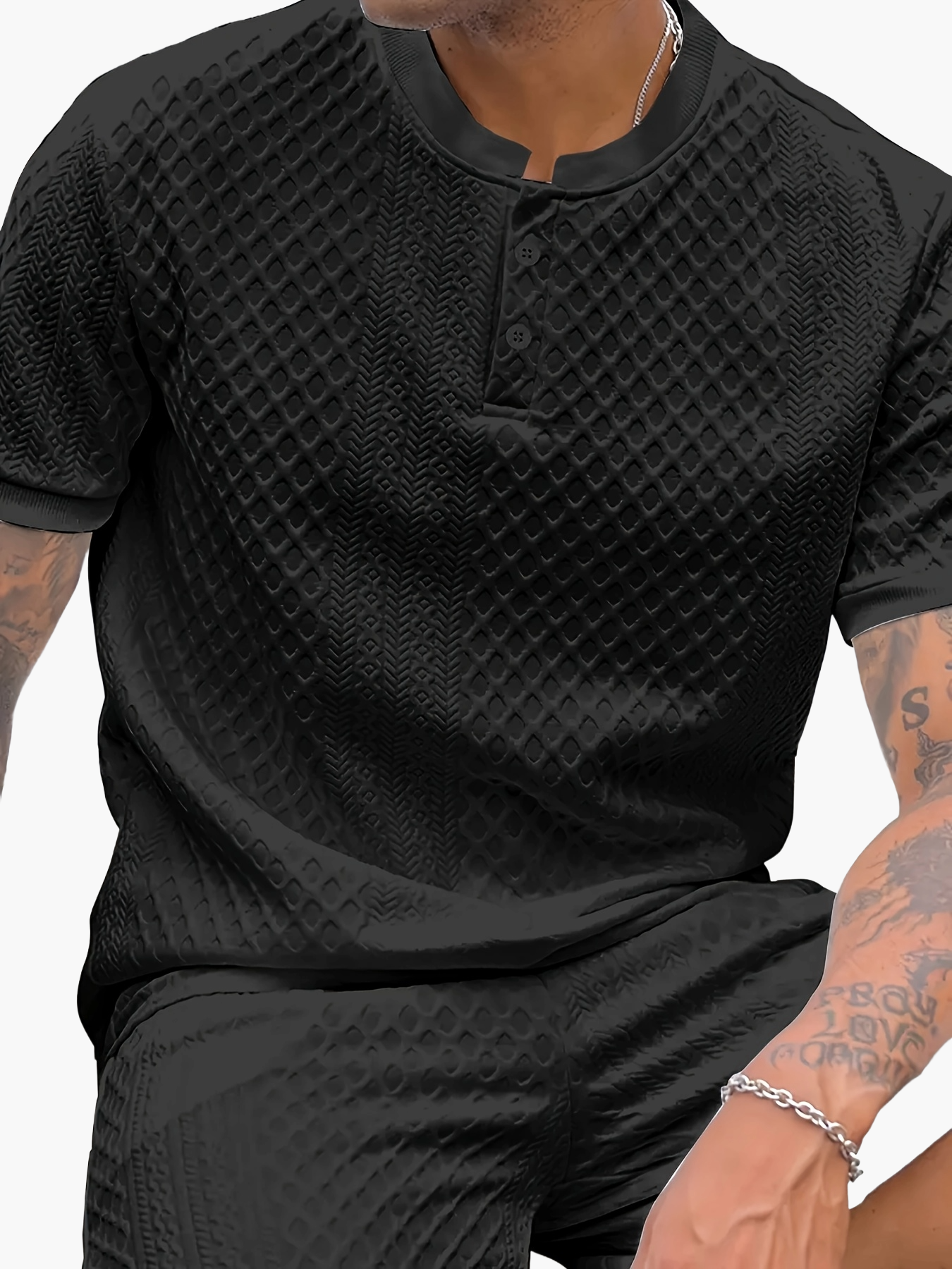 Herren Sommer Set mit Strukturmuster – Freizeit Kurzarm Shirt und Shorts für Alltag und Urlaub