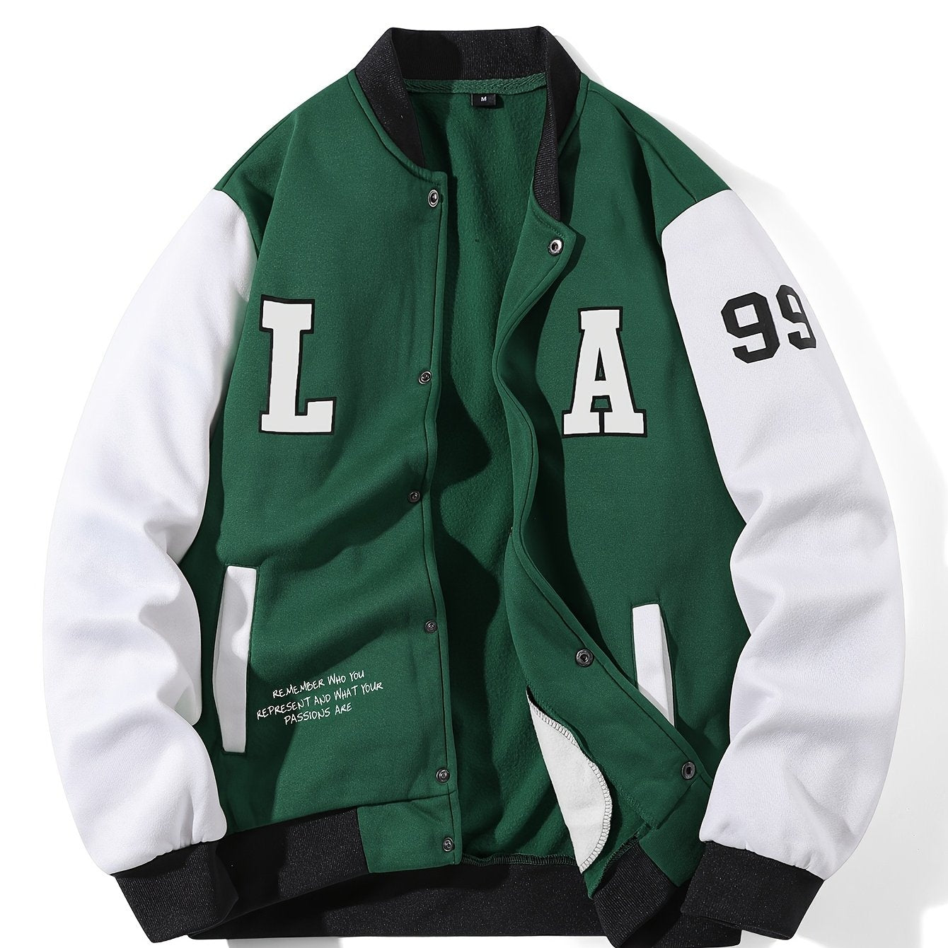 Chaqueta de béisbol unisex multicolor con parches «LA», chaqueta universitaria de estilo casual con cierre de botones