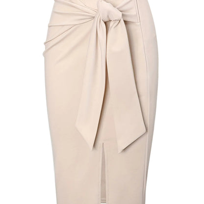 Gonna midi elegante da donna con dettaglio nodo e spacco – Perfetta per ufficio ed eventi