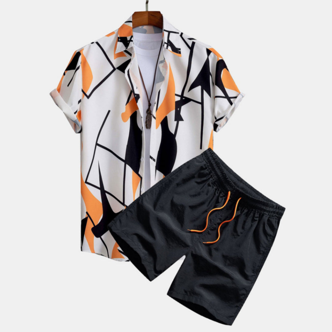 Herre sommer sett – Moderne kortermet skjorte med trykk og shorts, fritidsantrekk, avslappet