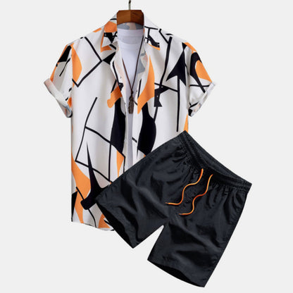 Herre sommer sett – Moderne kortermet skjorte med trykk og shorts, fritidsantrekk, avslappet